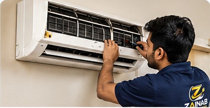 Indian technician repairing air conditioner