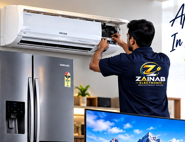 Indian appliance repair technician at work